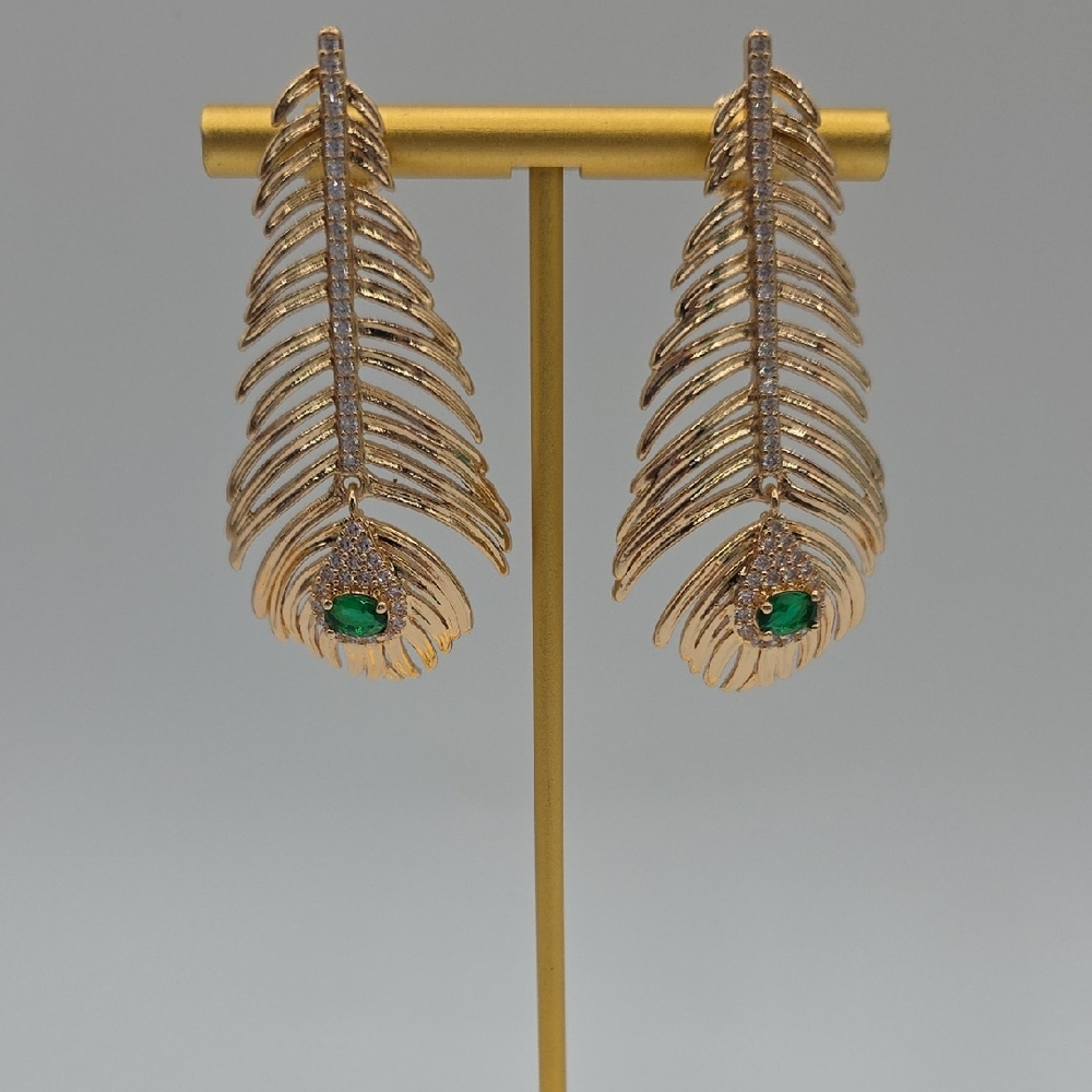 Anna & Ava Gold Feather Earrings with Green Accent